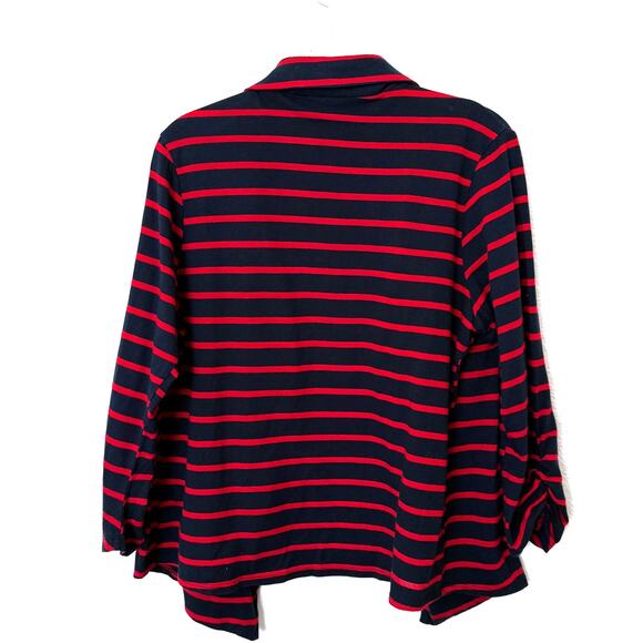 [Olivia Moon] Red Navy Striped Open Front Knit Blazer Jacket 3/4 Sleeves Size XL - Picture 2 of 11